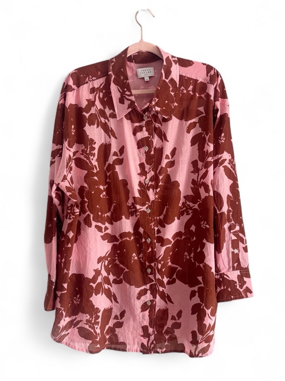 Tanya Taylor Swim Pink Floral Button-Up Casual Blouse Swim Cover Size XL